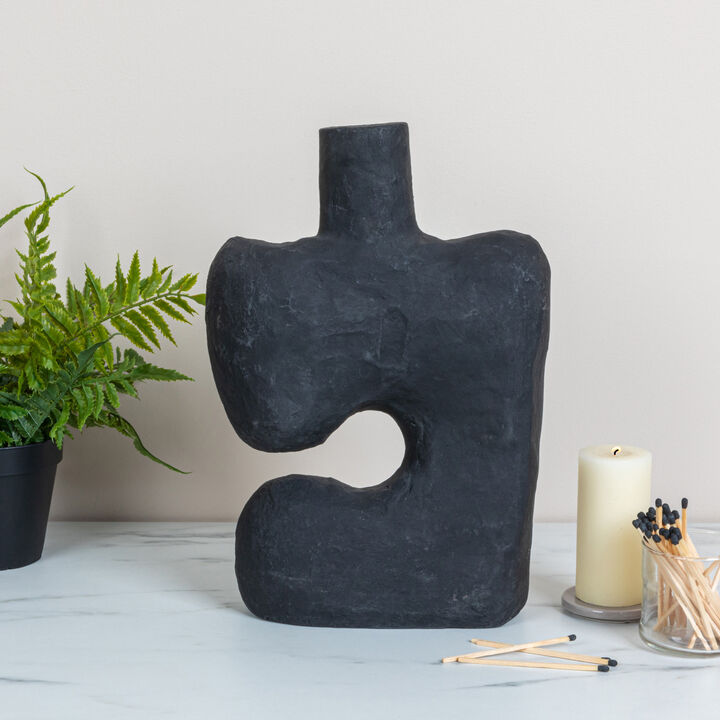 Modern Abstract Decorative Paper Mache Vase, Black (Each Will Vary)