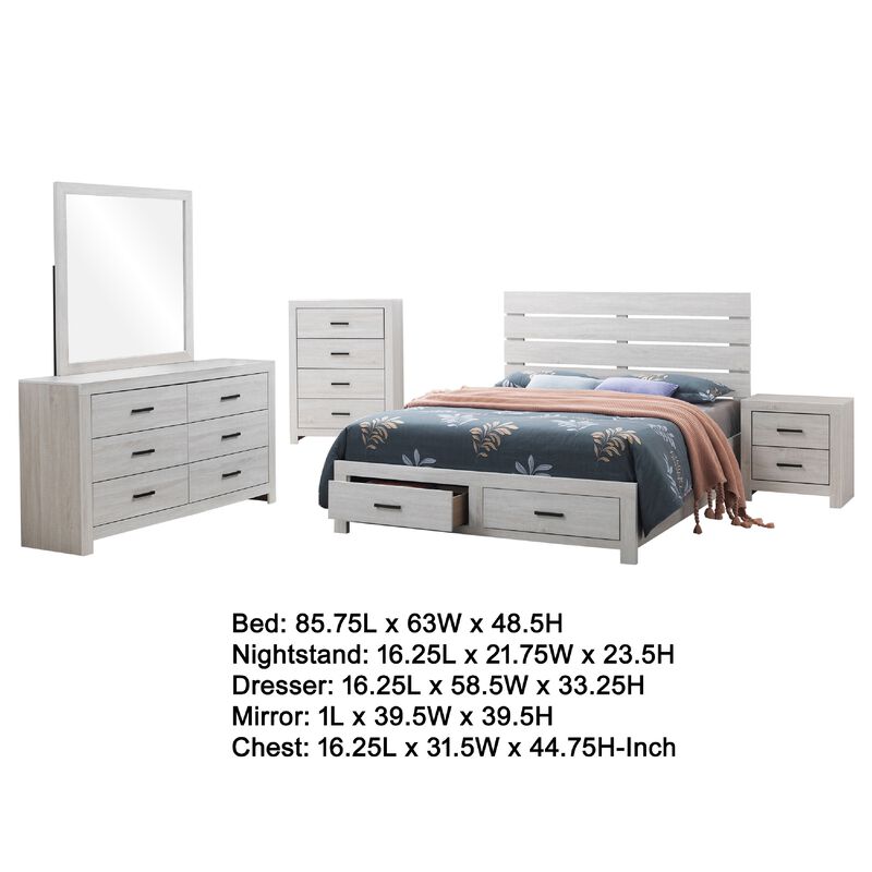 Sili 5pc Queen Storage Bedroom Set, Coastal White and Bronze