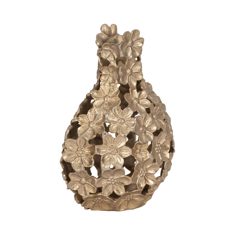 Metal, 12" Cut-out Flower Vase, Champagne image number 2