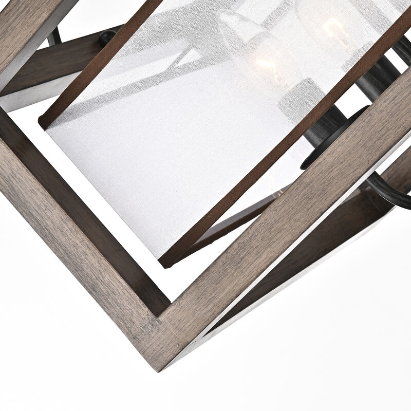 Karin 4-light Antique Black Metal Natural Wood Flush Mount with Fabric Shade image number 6