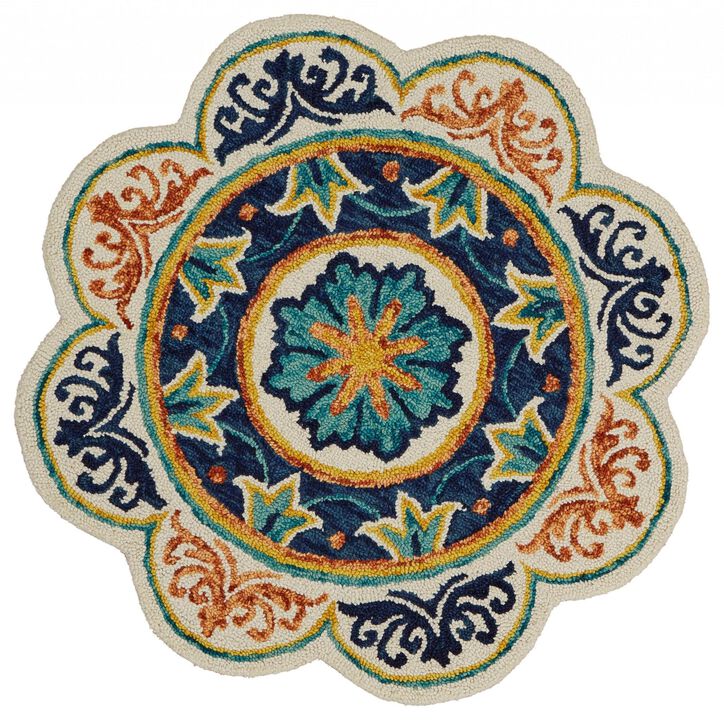 HomeRoots Round Wool Geometric Hand Tufted Area Rug