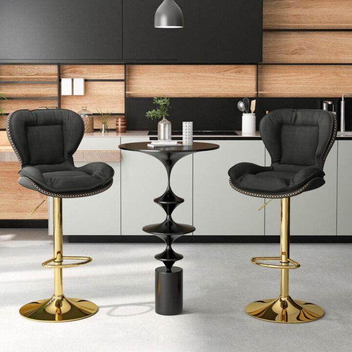 Hivvago Set of 2 Swivel Bar Stools PU Leather Bar Chairs with Footrest and Curved Backrest