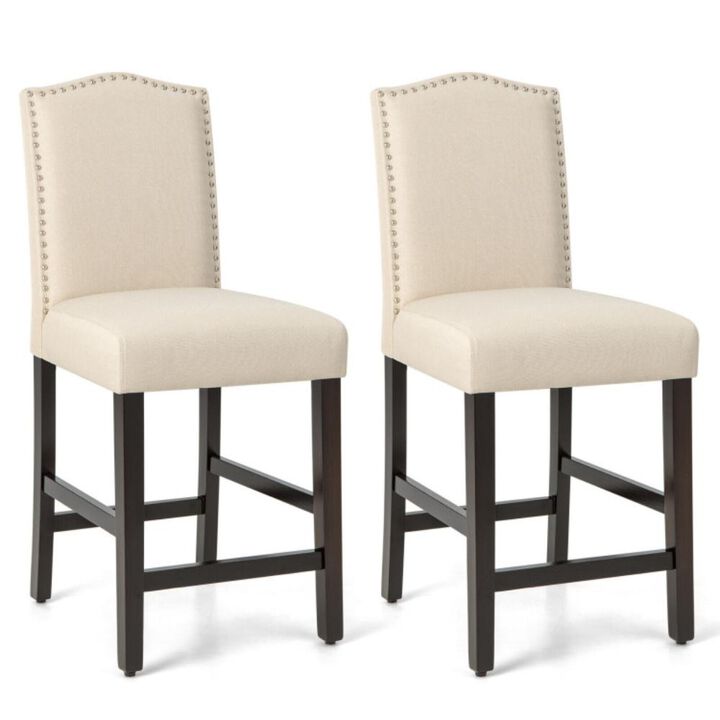 Hivvago 2 Pcs Fabric Nail Head Counter Height Dining Side Chairs Set