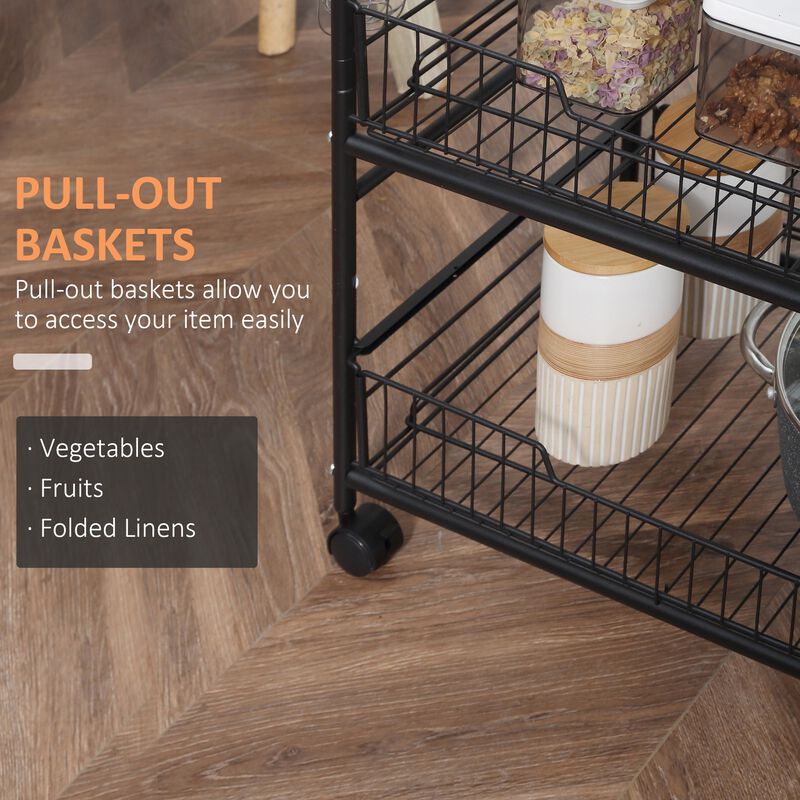 Walnut Kitchen Helper: 3-Tier Mobile Trolley with Basket Drawers image number 5