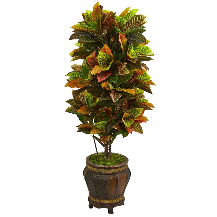 HomPlanti 5.5" Croton Artificial Plant in Decorative Planter (Real Touch)