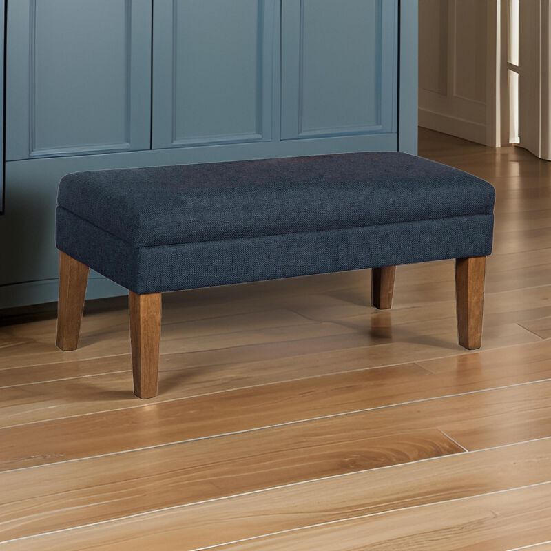 Fabric Upholstered Wooden Bench with Lift Top Storage, Navy Blue image number 1