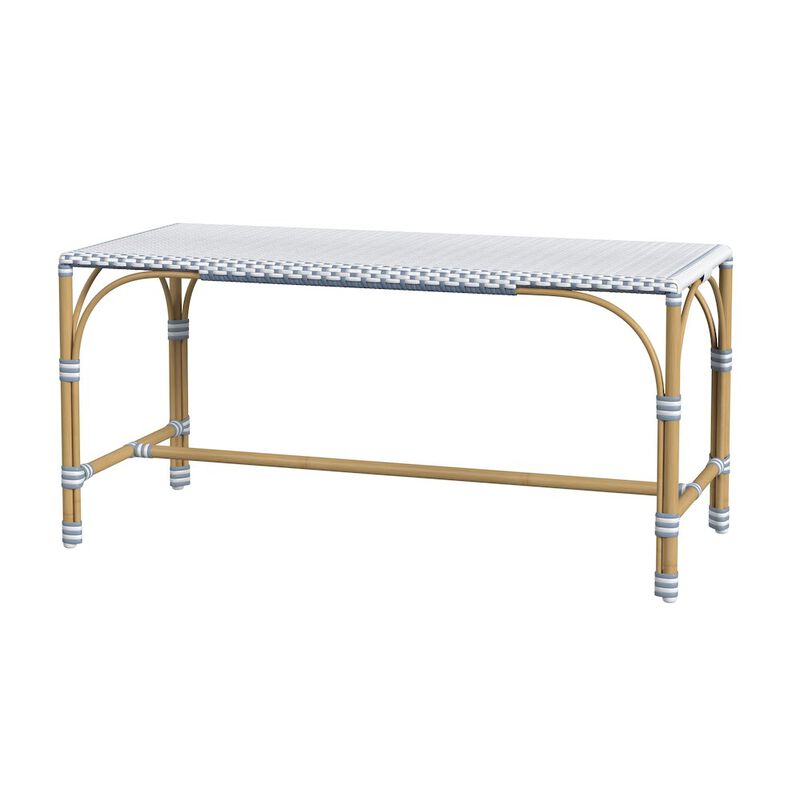 Butler Specialty Tobias 40 in. W Outdoor Rectangular Rattan Dining Bench, White and Sky Blue Dot