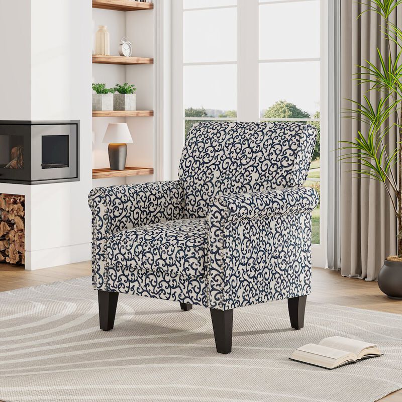 HL Home Furnishings Jean Rolled Armchairs with Nailheads in Black Curly Vine