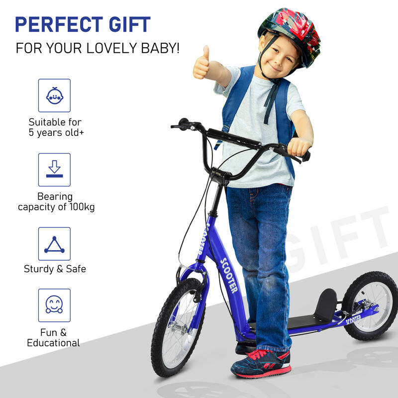 BreeBe Youth Scooter Kick Scooter with Adjustable Handlebar 16" Front and 12" Rear Dual Brakes Inflatable Wheels image number 5
