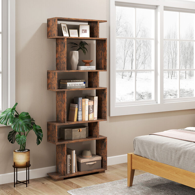 Vertical 6-Tier Bookshelf with Anti-Tipping Kits &ndash; Geometric Storage for Office