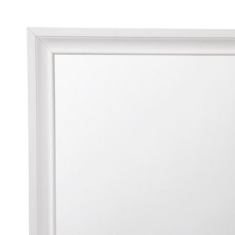 Wooden Rectangular Wall Mirror with Beveled Edges, White - Benzara
