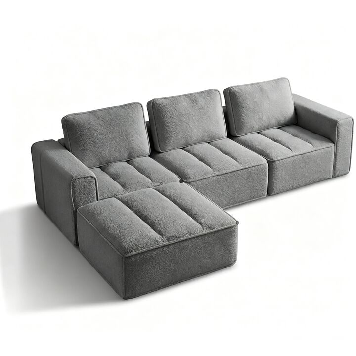 Vipbear 110.5" Cloud Modular Sectional Sofa, Convertible L Shaped Couch with Reversible Chaise
