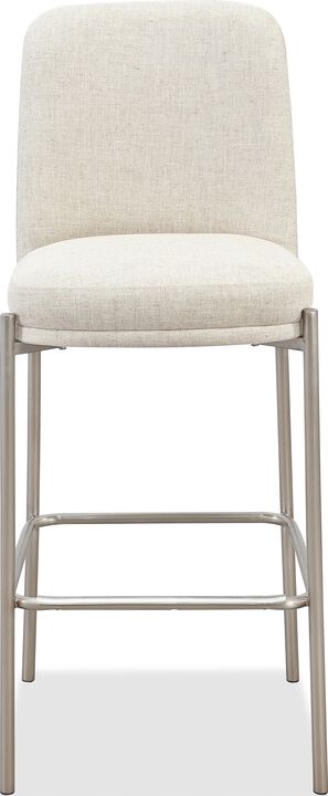 Dion Upholstered Bar Stool in Natural Light Linen and Brushed Nickel Metal - Set of 2