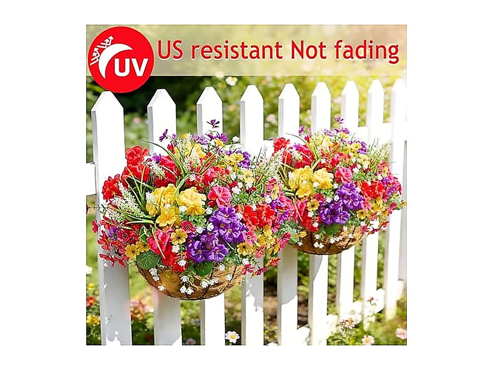 16 Bundles Artificial Flowers Outdoors UV Resistant Fake Outdoor Silk Faux Porch