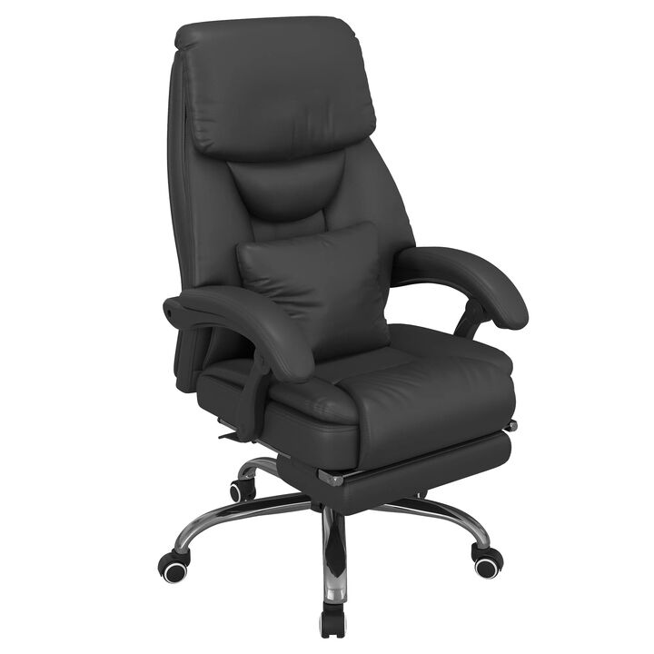 Kneading Massage Office Chair, Reclining Executive Office Chair, PU Leather High Back Computer Chair with Lumbar Cushion, Footrest, Adjustable Height, Black