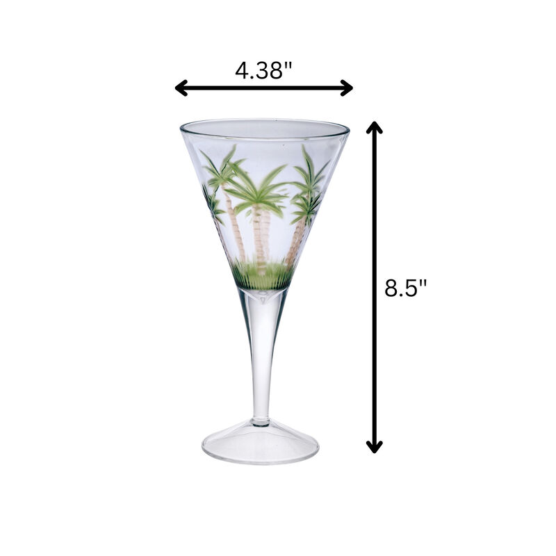 Set of Four Palm Tree Acrylic Stemmed All Purpose Wine Glasses