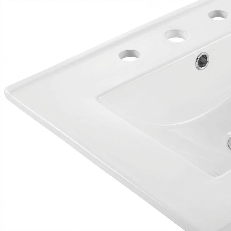White 24-Inch Ceramic Bathroom Sink Top, Centerset Faucet Holes image number 2