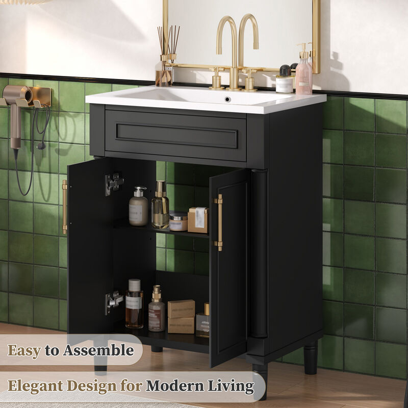 Merax Compact Bathroom Cabinet with Integrated Sink, Spacious Storage, Adjustable Shelf image number 4