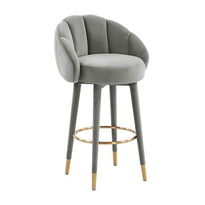 Tov Furniture Myla Tufted Upholstered Velvet Swivel Bar Stool (Light Grey)