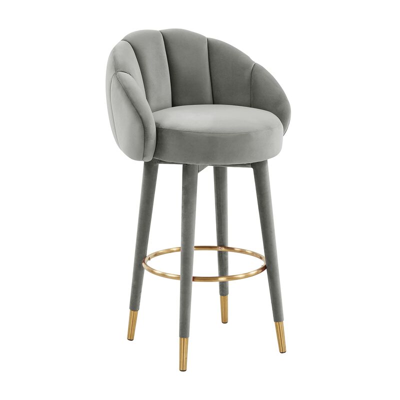 Tov Furniture Myla Tufted Upholstered Velvet Swivel Bar Stool (Light Grey) image number 0