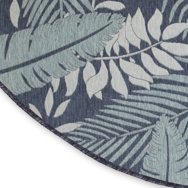 HomeRoots 4' Navy Blue Round Floral Indoor Outdoor Area Rug image number 4