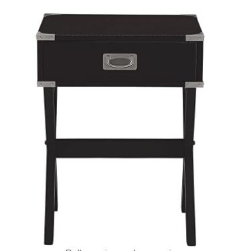 Homezia 24" Black Solid Wood Rectangular End Table With Drawer