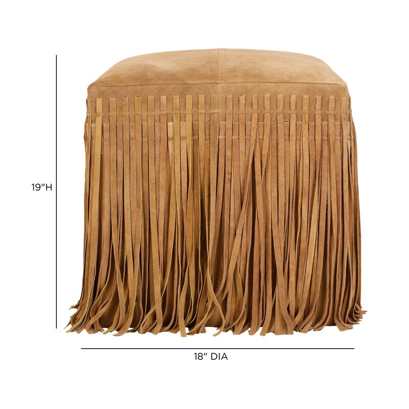Daphne Square Saddle Brown Suede Fringe Ottoman image number 3