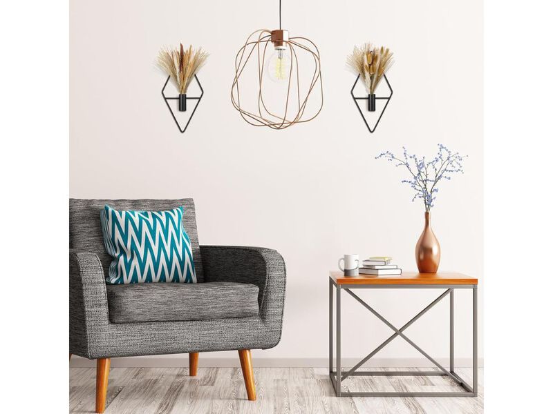 Set of 2 Boho Wall Hanging Planters with Artificial Pampas Metal Decor Black Art image number 1