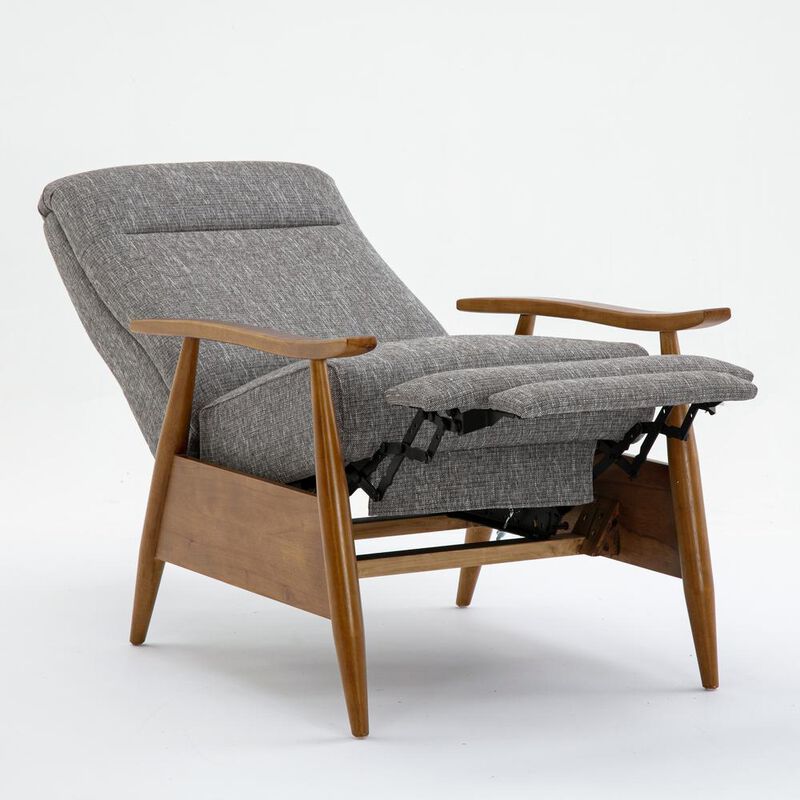 Comfort Pointe Terni Wood Arm Push Back Recliner in Performance Fabric - Ashen Grey