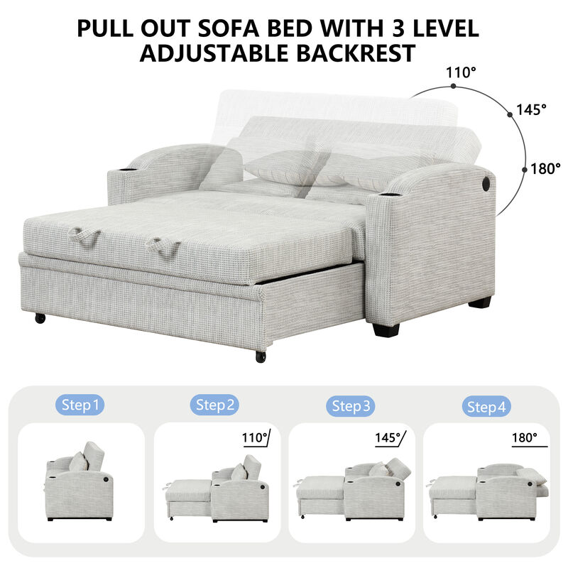 Merax Modern Chenille Convertible Loveseat Sofa image number 2