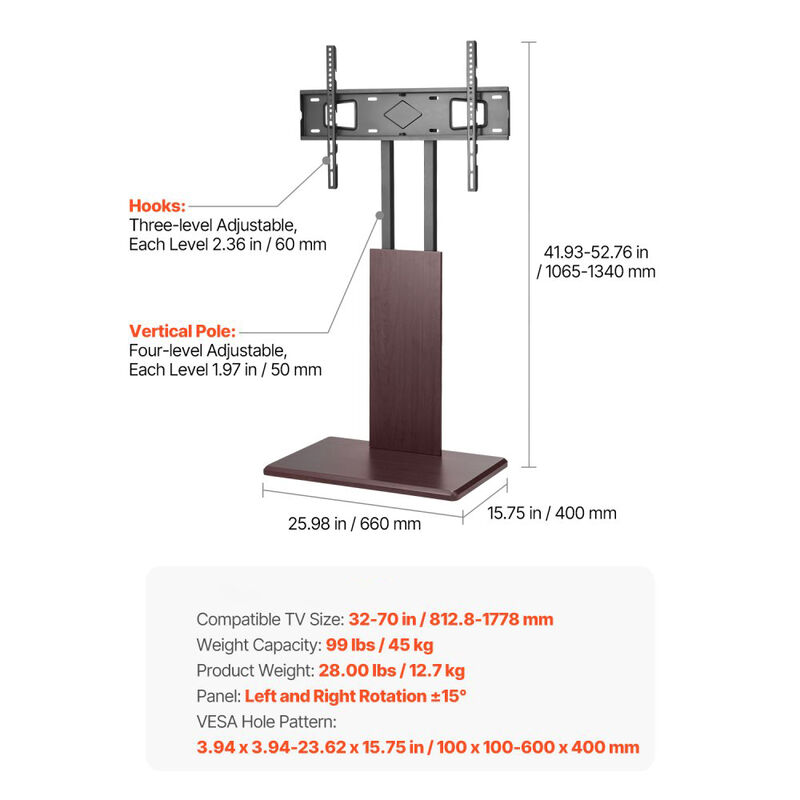 Universal Swivel TV Stand with Power Strip, Height Adjustable TV Mount for Living Room-Brown image number 2