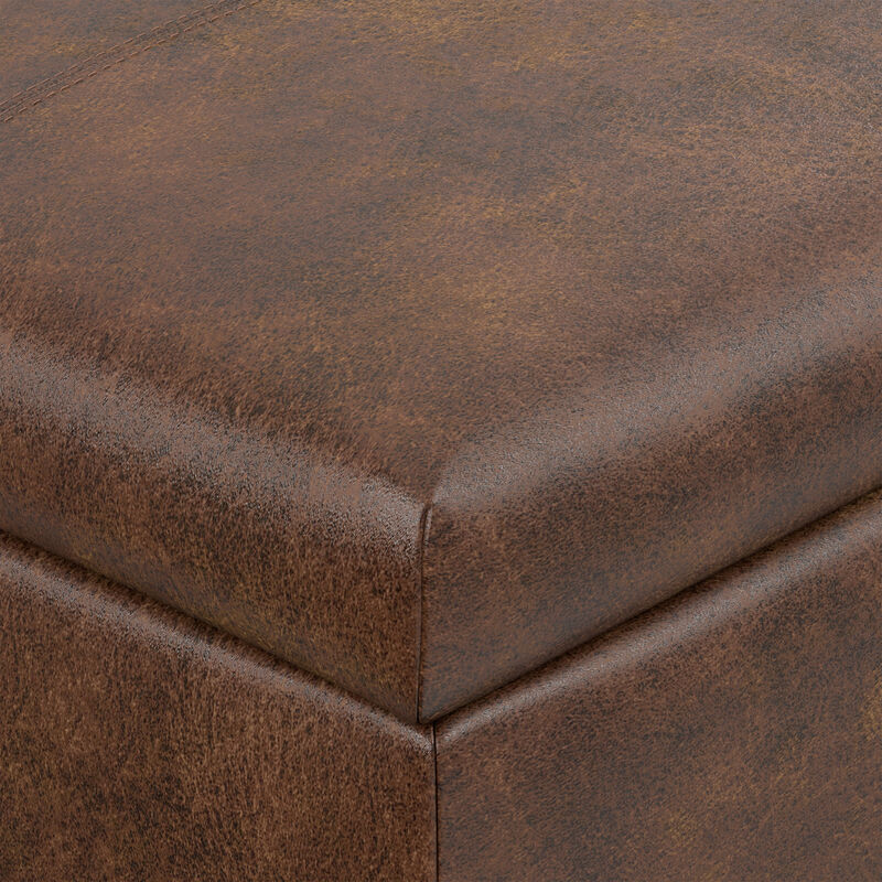 Gabbie 48 inch Wide Contemporary Rectangle Rectangular Storage Ottoman in Distressed Chestnut Brown  Vegan Faux Leather, Assembled image number 8