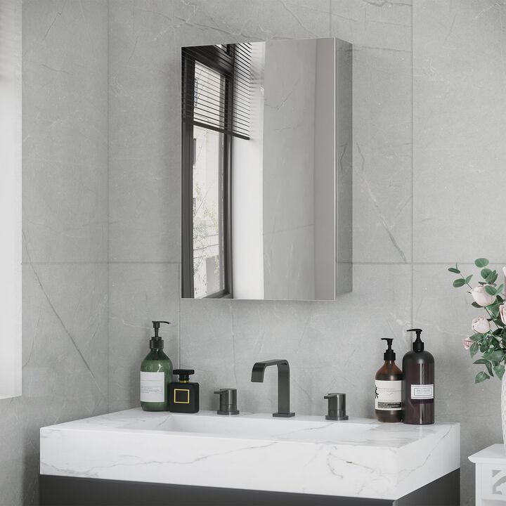 Wall Mounted Bathroom Medicine Cabinet Mirrored Cabinet with Hinged Door 3-Tier Storage Shelves Silver