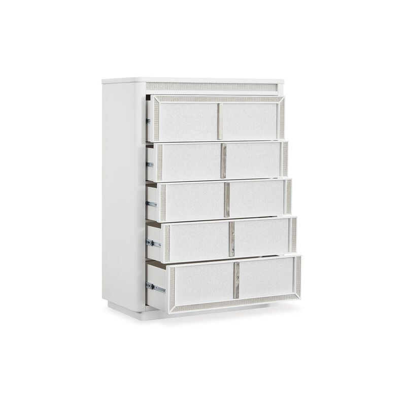 Canaal Tall Dresser Chest, 5 Drawer, White Finish 58 Inch, LED Light