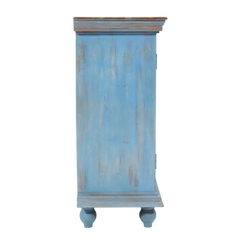Jofran 71 Solid Wood Boho Distressed Sideboard Cabinet with Artisan Carved Doors