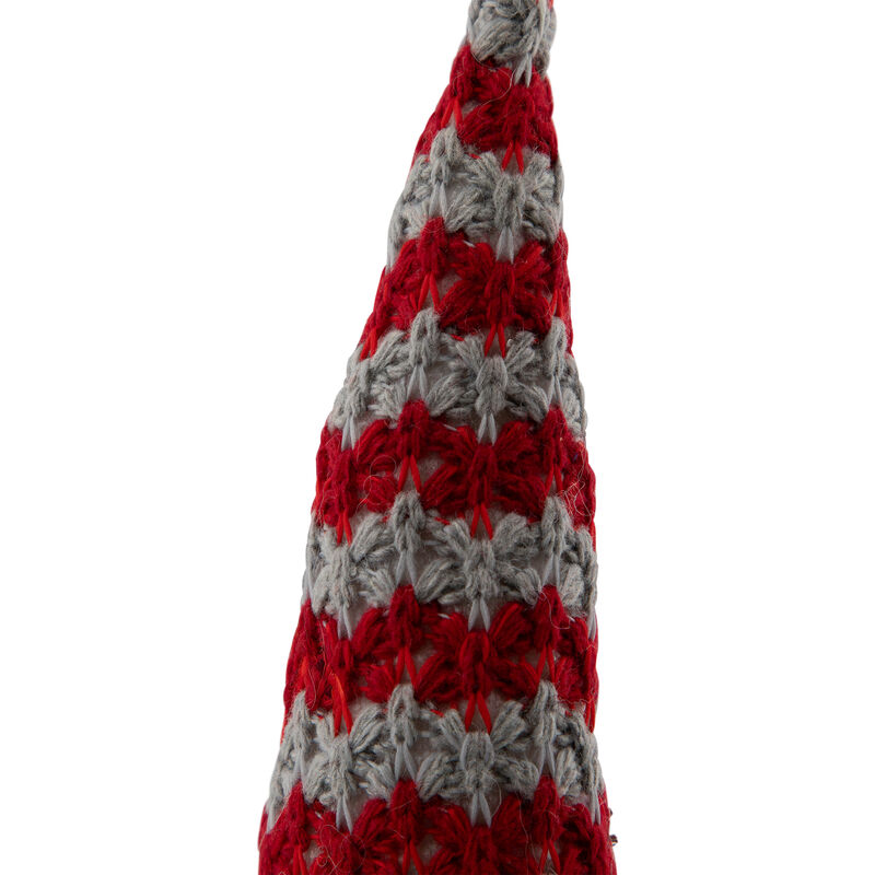 8" Lighted Red and Gray Knit Gnome Head Christmas Ornament image number 6