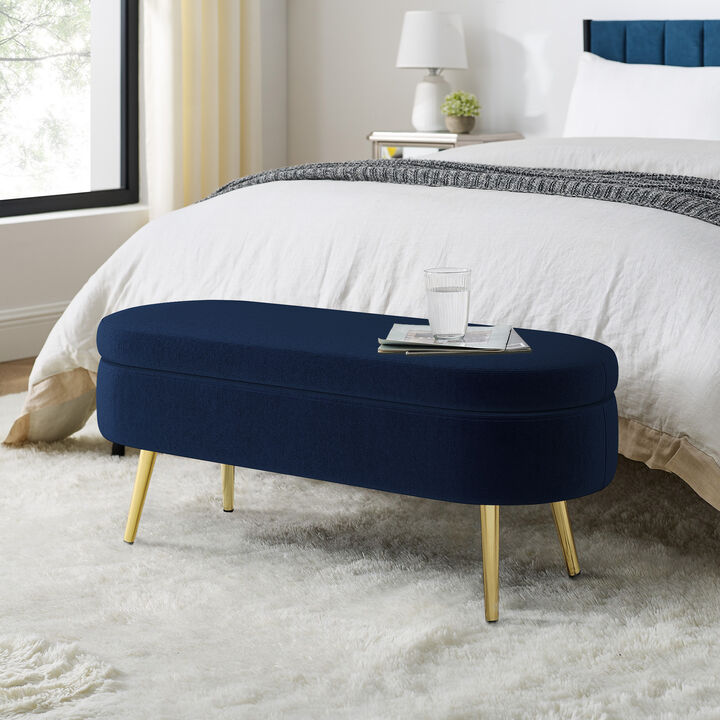 Merax Flannel Storage Ottoman with Metal Legs & Hardwood Frame &ndash; Soft Footstool/Seat with Hidden Storage