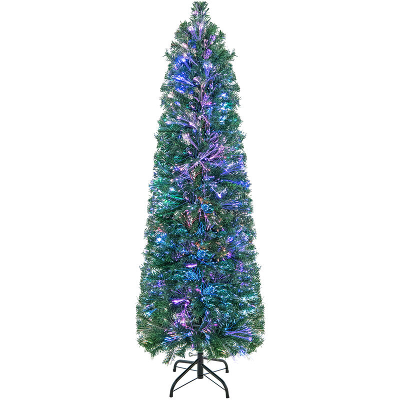 Pre-Lit Christmas Pencil Tree with Colorful Fiber Optic Lights for Holiday Decor