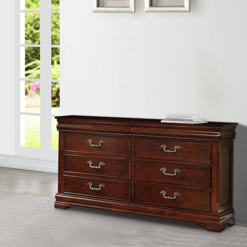 Luxurious English Style Wooden Dresser, Cherry Brown - Benzara image number 1