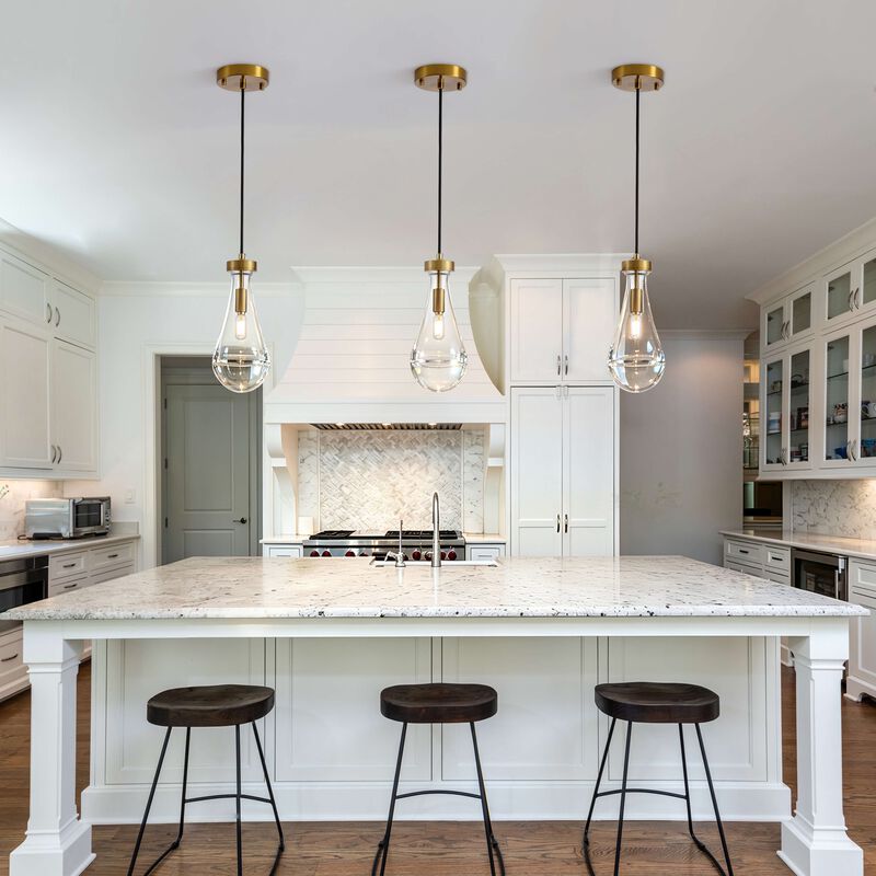 Adoncia 1 Light 5" Brushed Shiny Brass Clear Raindrop Glass Shade Pendant Chandelier image number 7