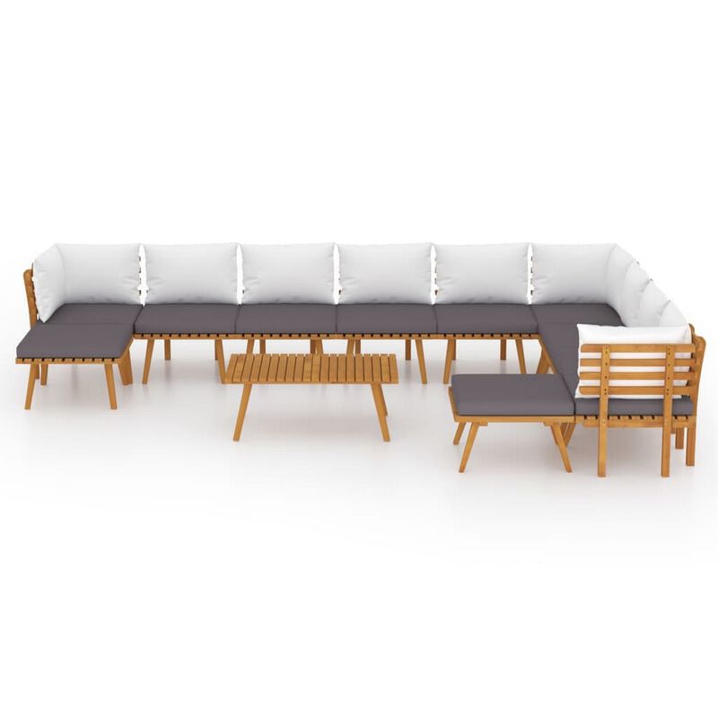 Roma 12pc Outdoor Modular Corner Sofa Set, Coffee Table, Acacia Wood