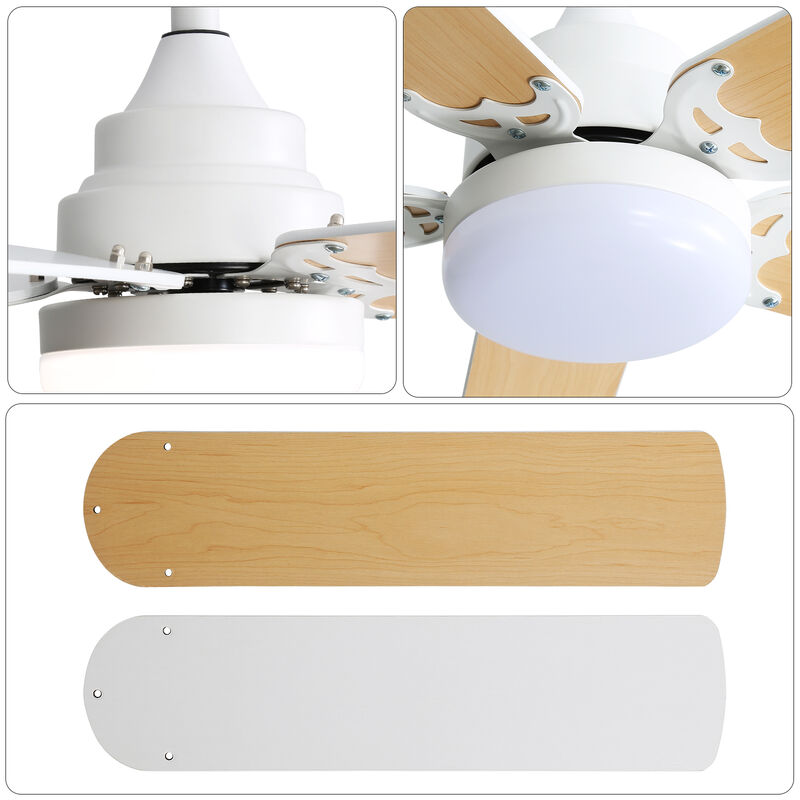 42 Inch Modern Ceiling Fan With LED Light 5 Blades Remote Control Reversible DC Motor White image number 5