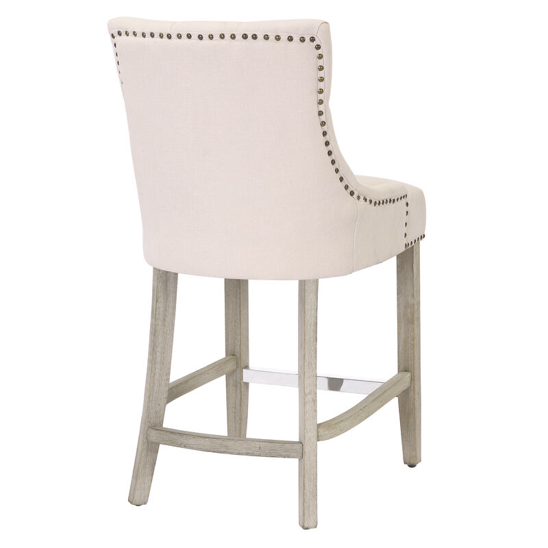 WestinTrends 24" Linen Fabric Tufted Upholstered Counter Stool