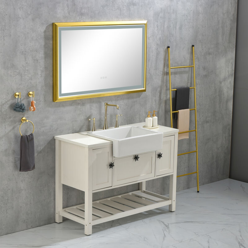 LED Frontlit Bathroom Mirror with Metal Frame Wall-Mounted Vanity Mirror with Smart Touch Button for Modern Lighting