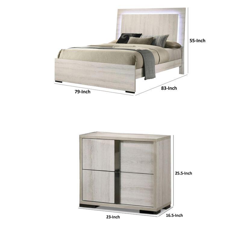 2pc King Bedroom Set, White Wash, Chrome, Nightstand image number 4