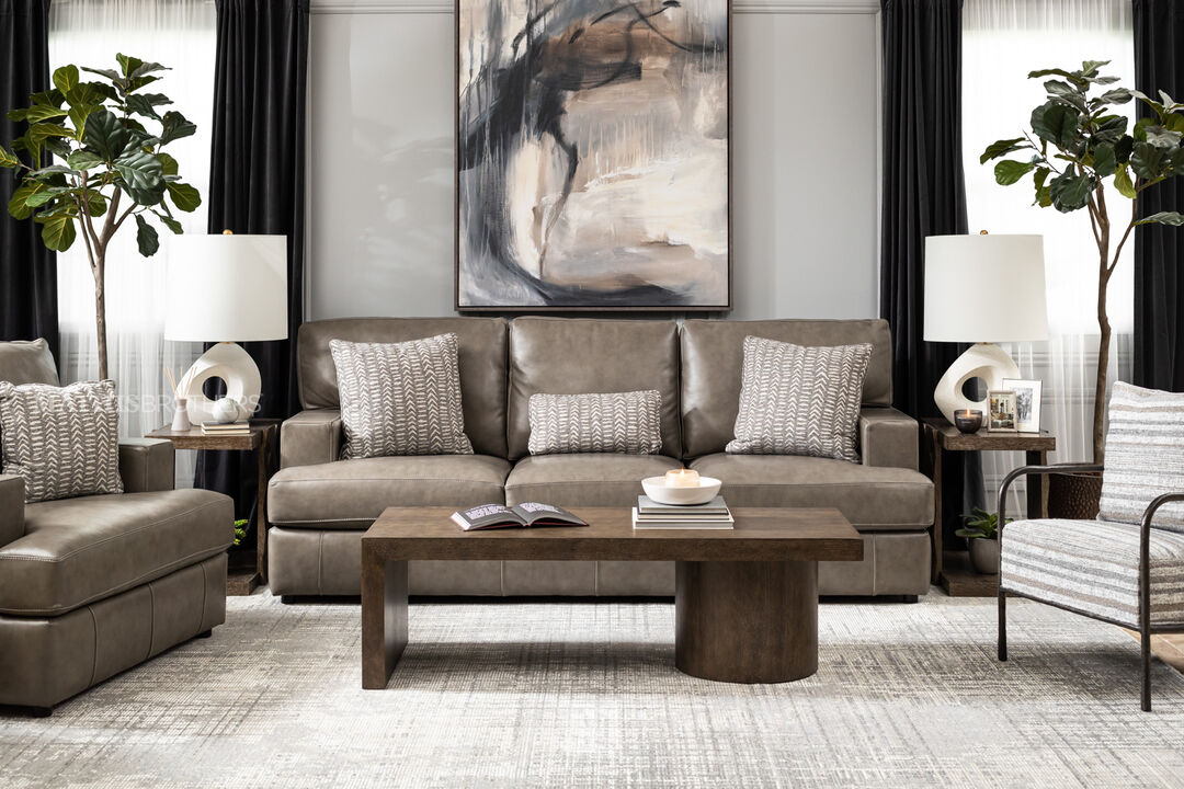 Bernhardt Winslow Leather Sofa in Grey