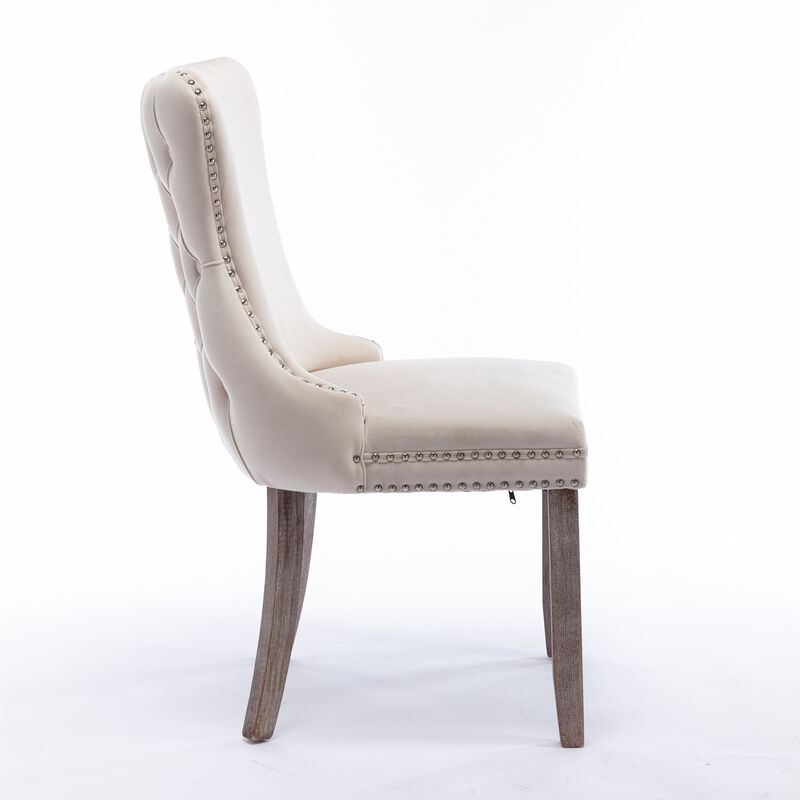 Streamdale 2 Beige Wingback Dining Chairs with Nailhead Trim & Wood Legs