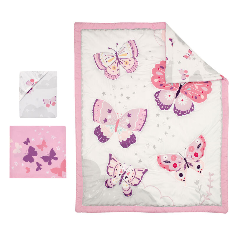 Bedtime Originals Butterfly Kisses Pink/Purple 3-Piece Baby Crib Bedding Set