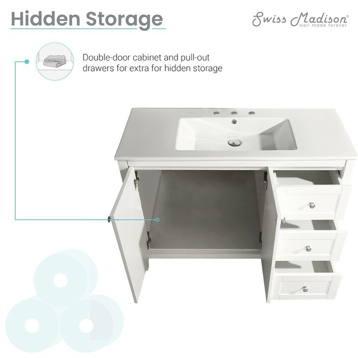 Cannes 48 in. White Bathroom Vanity with 3-Hole Ceramic Sink Top