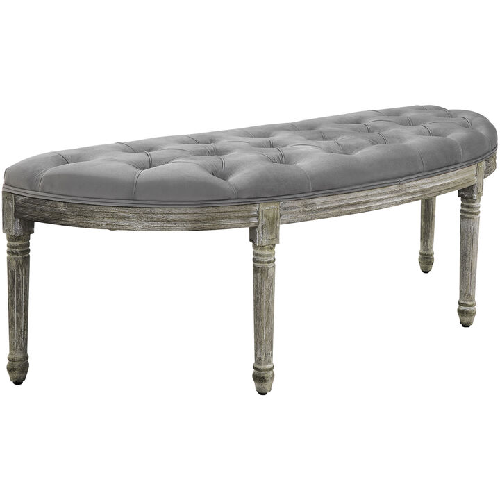 Classic Elegant Velvet Touch Fabric Sitting Ottoman Seat with Rubberwood Legs